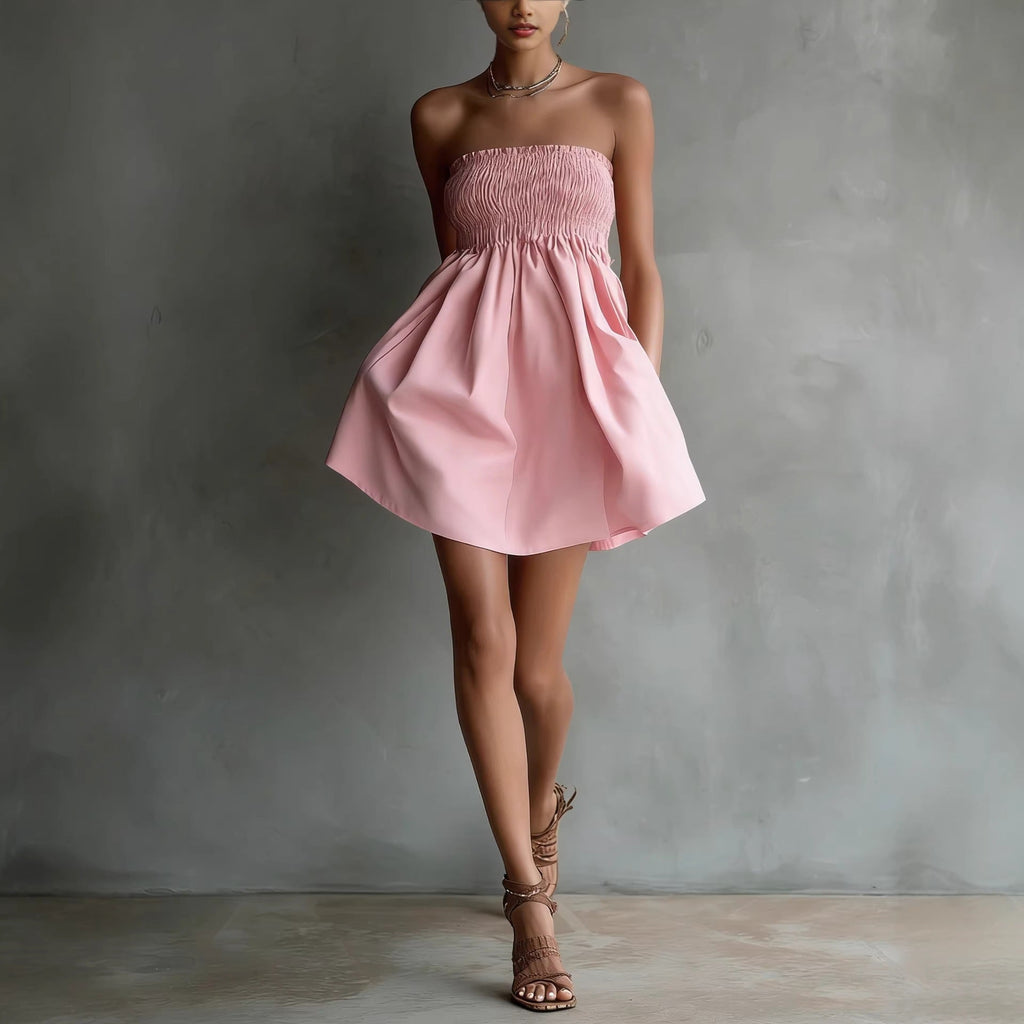 Women's Strapless Tube Mini Dress with Smocked Elastic Waist - Image 4