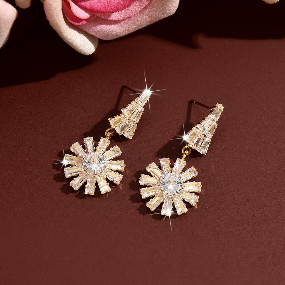 Womens Sweet Floral Rhinestone Stud Earrings,Costume Earrings For Daily Party Wear