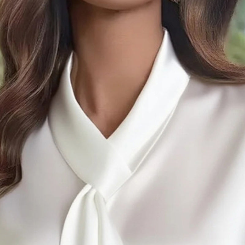 Women's Satin Ribbon Detail Blouse Lightweight Business Shirt - Image 8