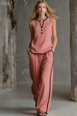 Women's Minimalist Sleeveless Tank and Wide Leg Pant Set