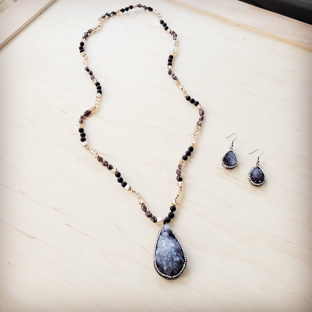 Black Lava Bead Necklace with Sparkling Druzy Teardrop Pendant - Image 5