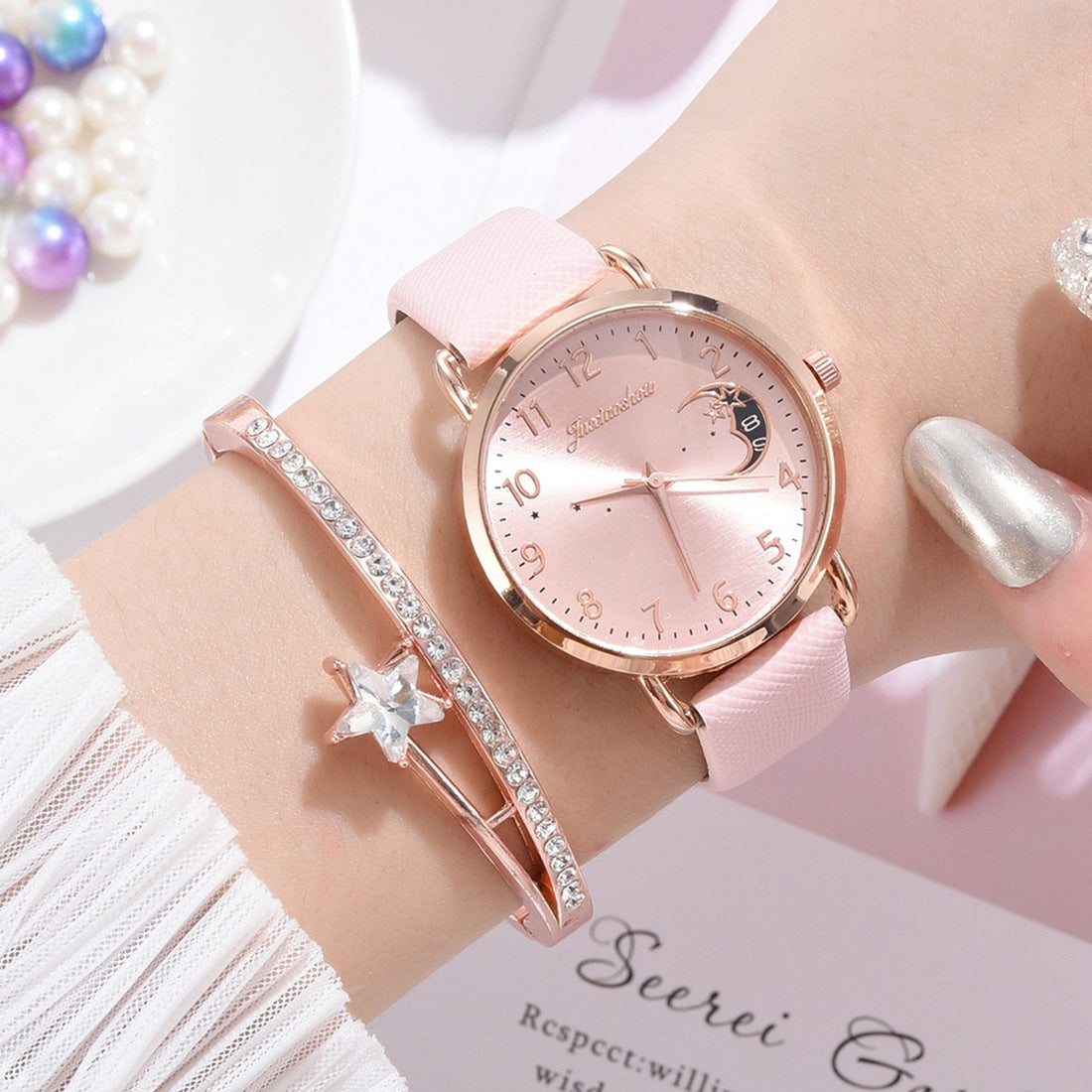 Harajuku Style Leather Strap Women's Watch with Star Moon Dial - Image 4