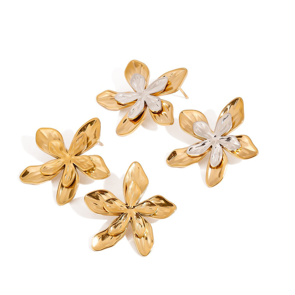 18K Gold Flower Earrings - Mixed Metal Floral Jewelry