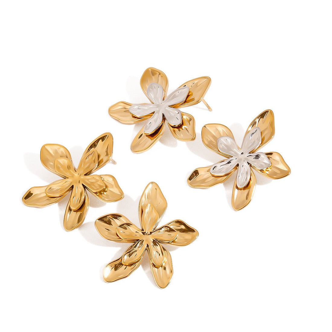 18K Gold Flower Earrings - Mixed Metal Floral Jewelry