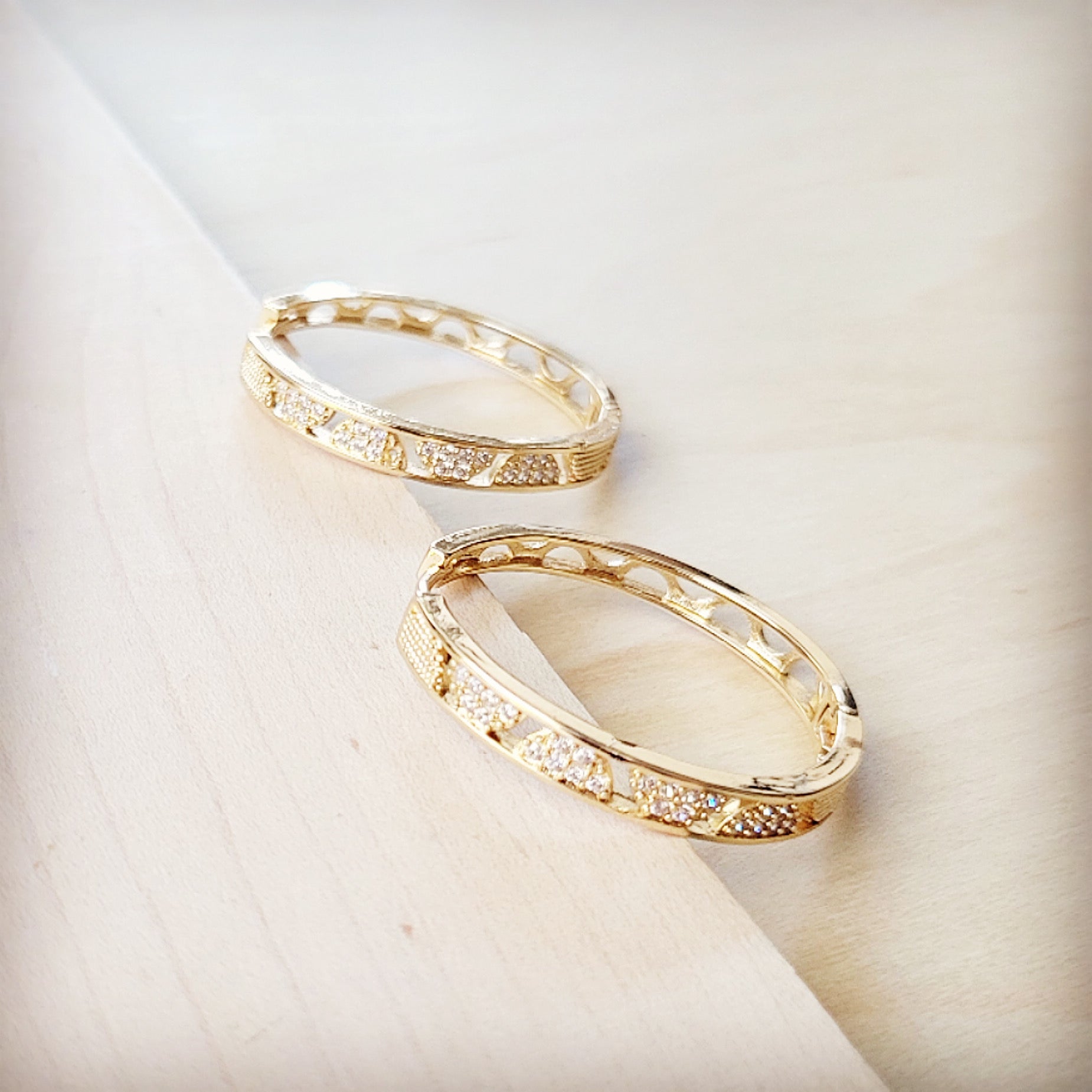 Geometric Sparkle Gold-Tone Hoop Earrings with Crystal Accents - Image 3