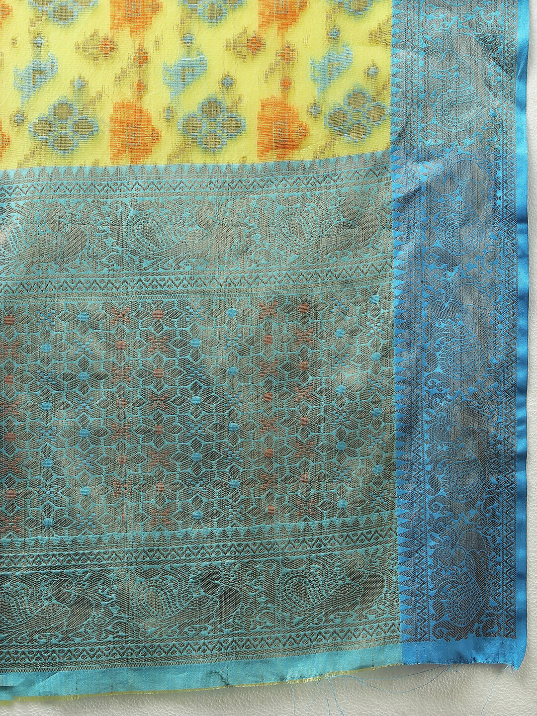Yellow Cotton Saree with Zari Meenakari Weaving Design