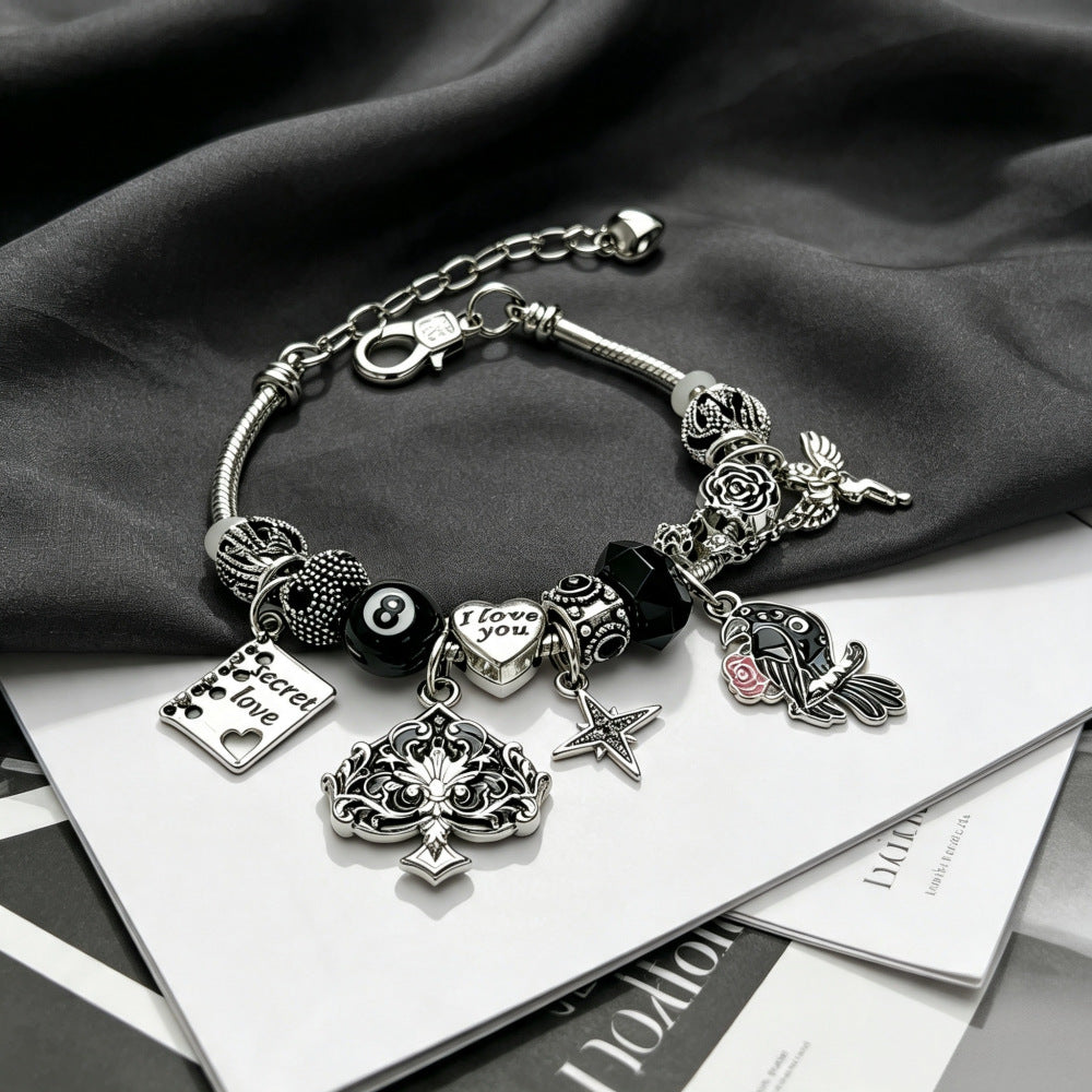 Black Spade Raven Beaded Bracelet