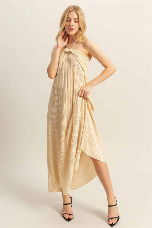 Beige Knotted Halter Neck Maxi Dress