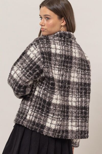 Bouclé Plaid Collared Jacket Retro Chic Button Down Outerwear