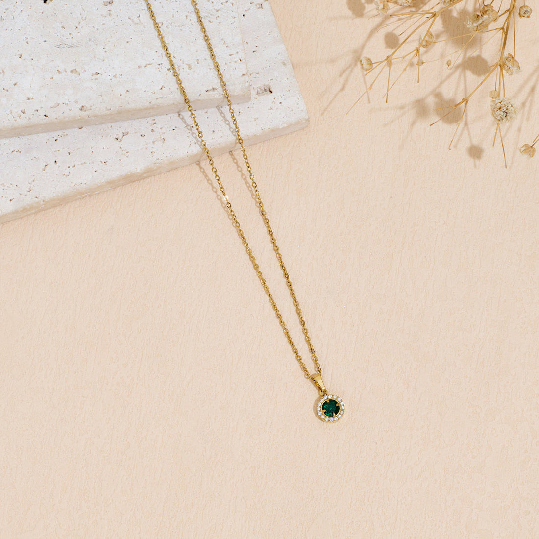 Stainless Steel Pendant Necklace with Dazzling Zircon Inlay