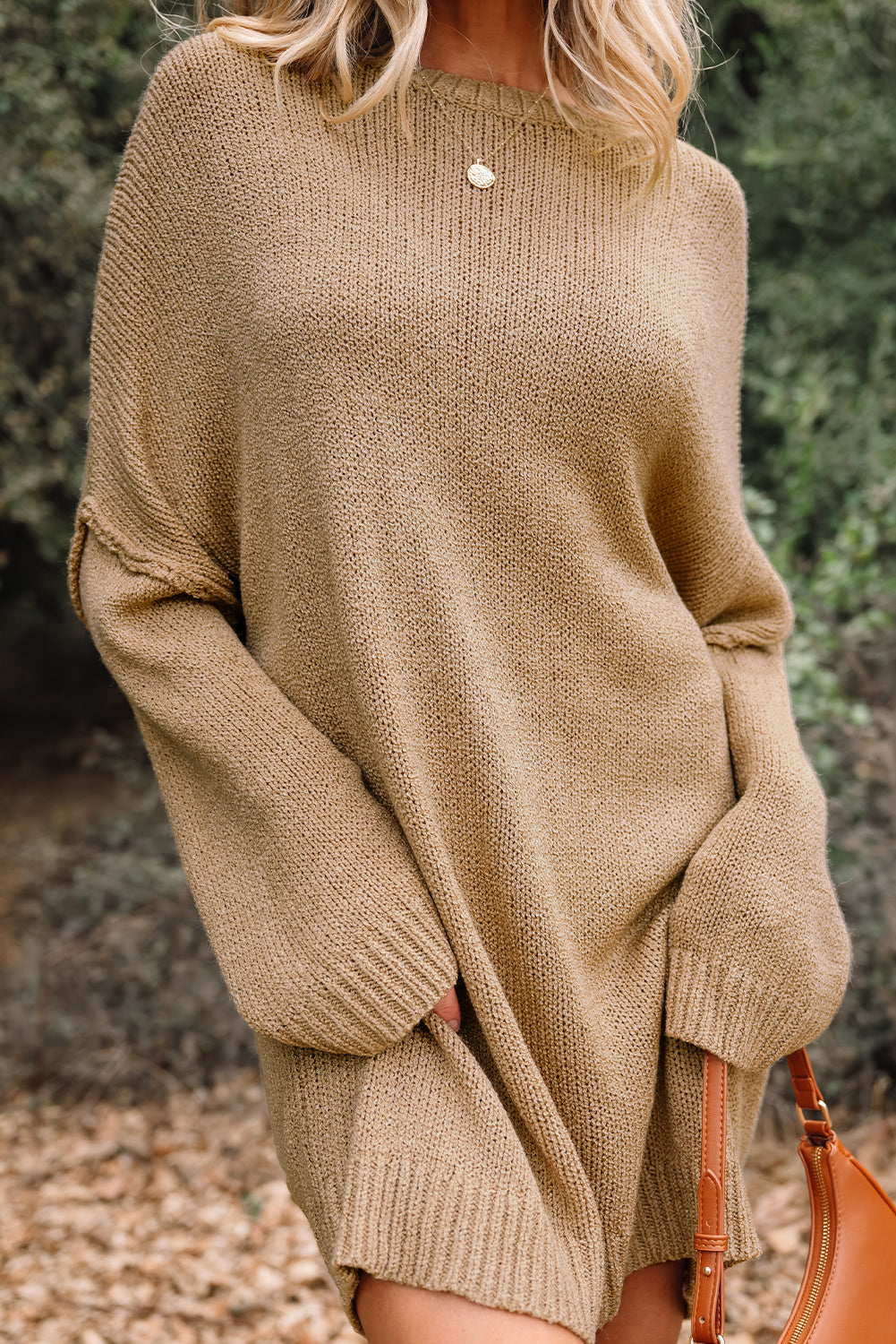 Laylani Drop Shoulder Slouchy Sweater in Camel and Tan