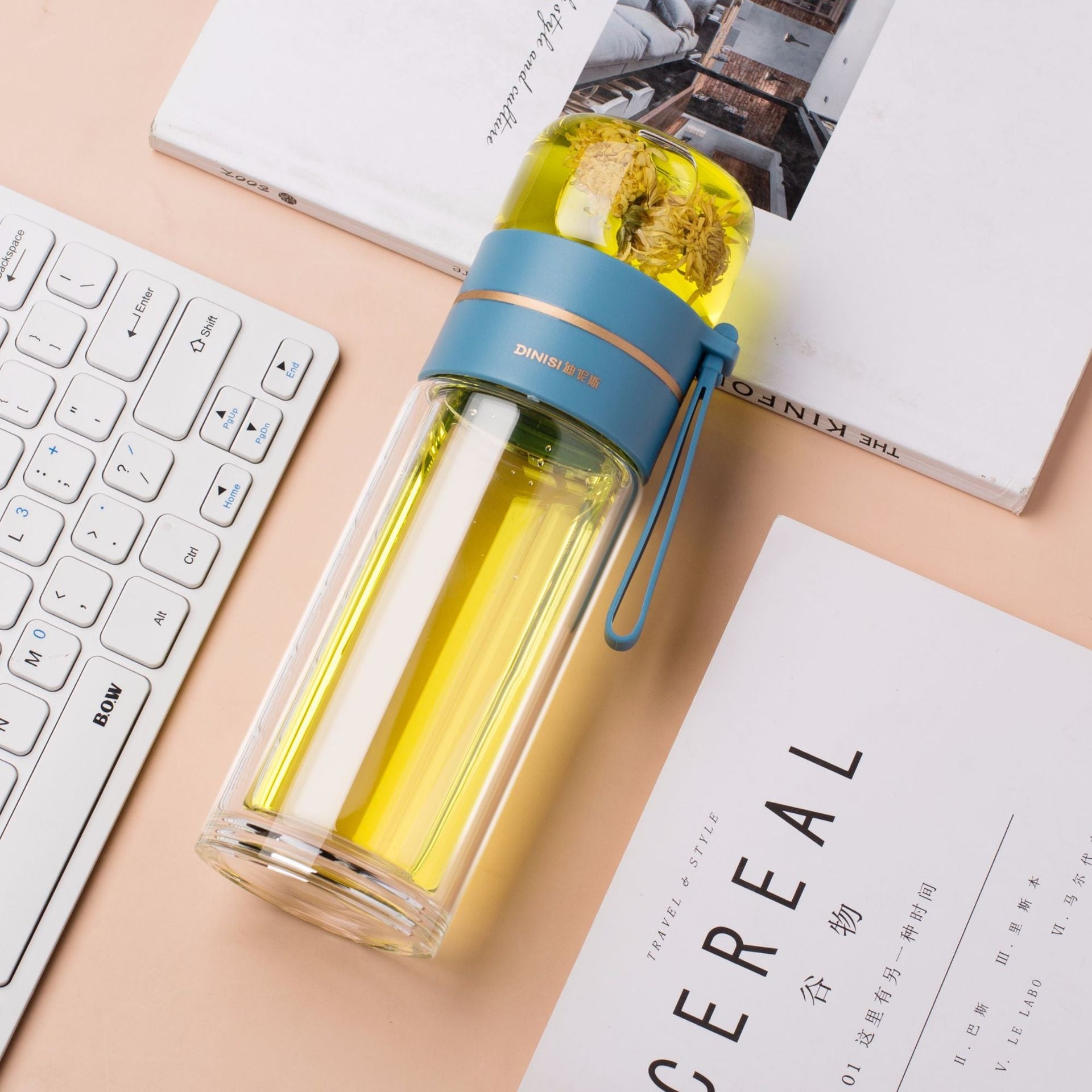 Double Wall Glass Tea Infuser Bottle with Leakproof Filter