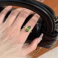 French Retro Olive Green Zircon Ring For Women, Elegant Light Luxury, Niche Exquisite High-End Open Ring