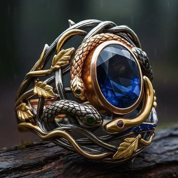 Sanjie 2026 New Eco-Friendly Alloy Ring, Ins Creative Multi-Snake Winding Exaggerated Ethnic Retro Jewelry For Women