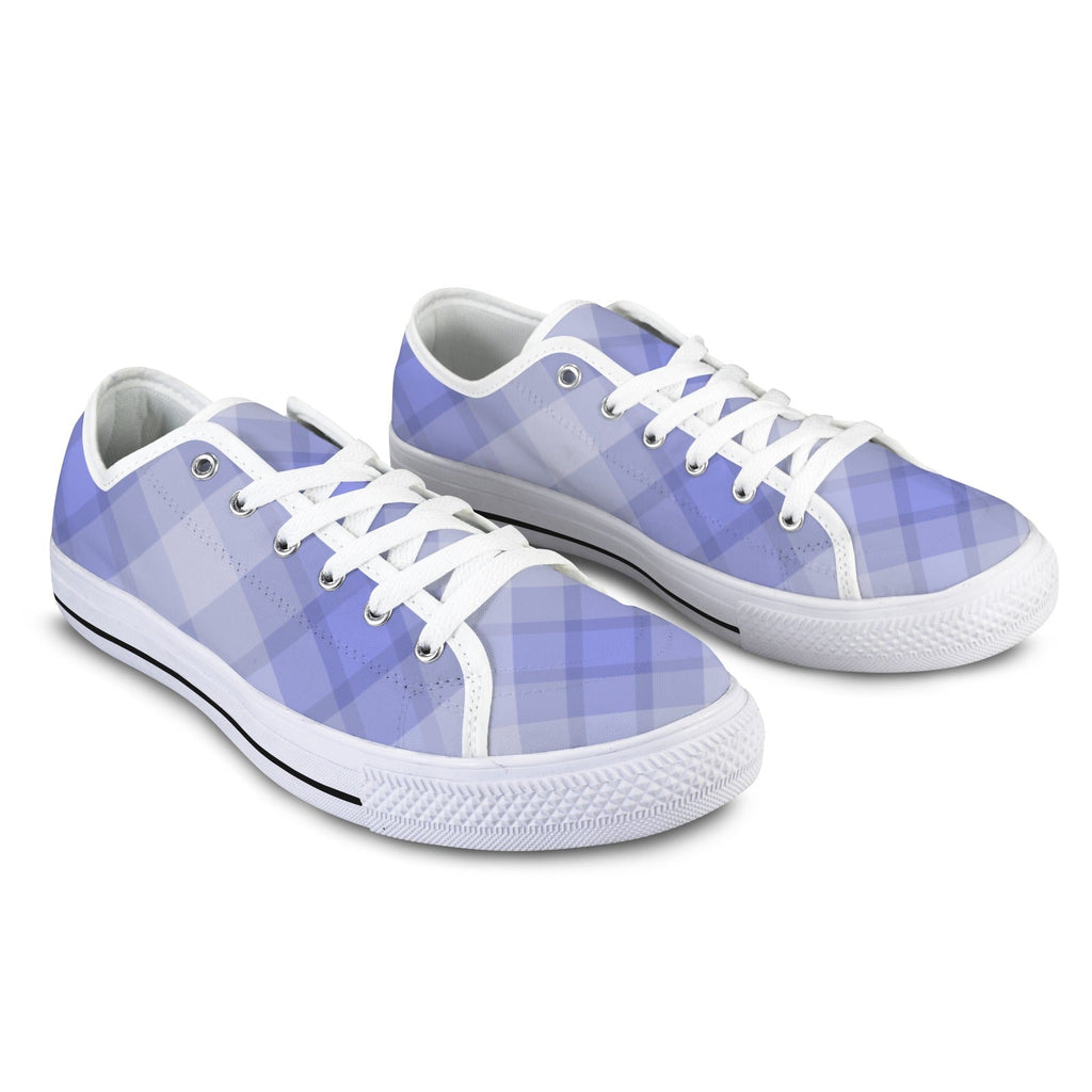 Light Blue Plaid Low Top Women's Casual Canvas Sneakers - Image 3