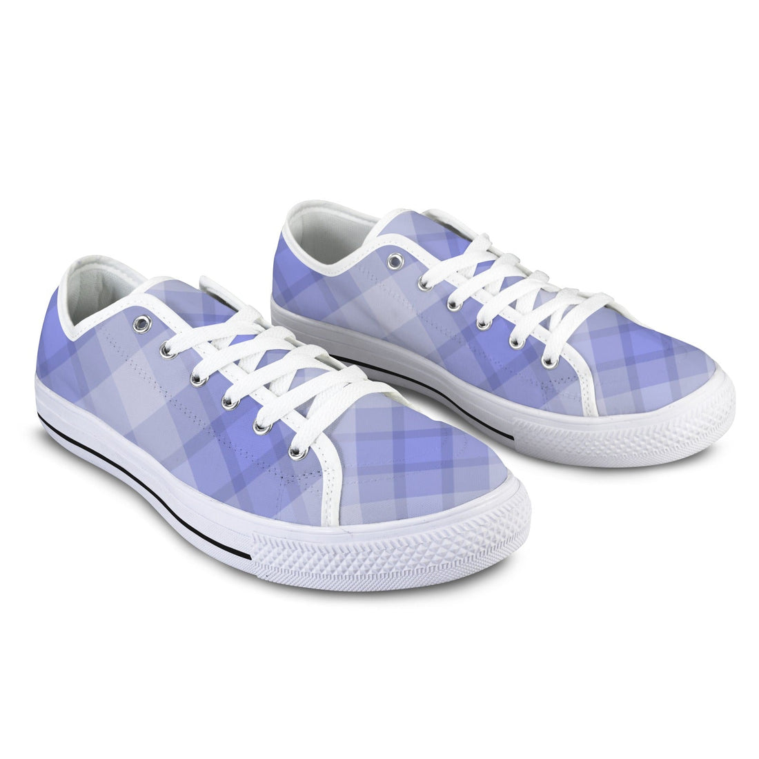 Light Blue Plaid Low Top Women's Casual Canvas Sneakers - Image 3