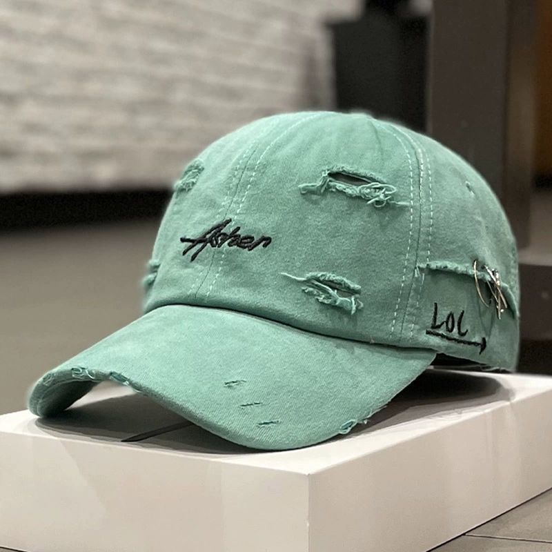 Distressed Tie-Dye Letter Print Cap - Women’s Cotton Streetwear Hat