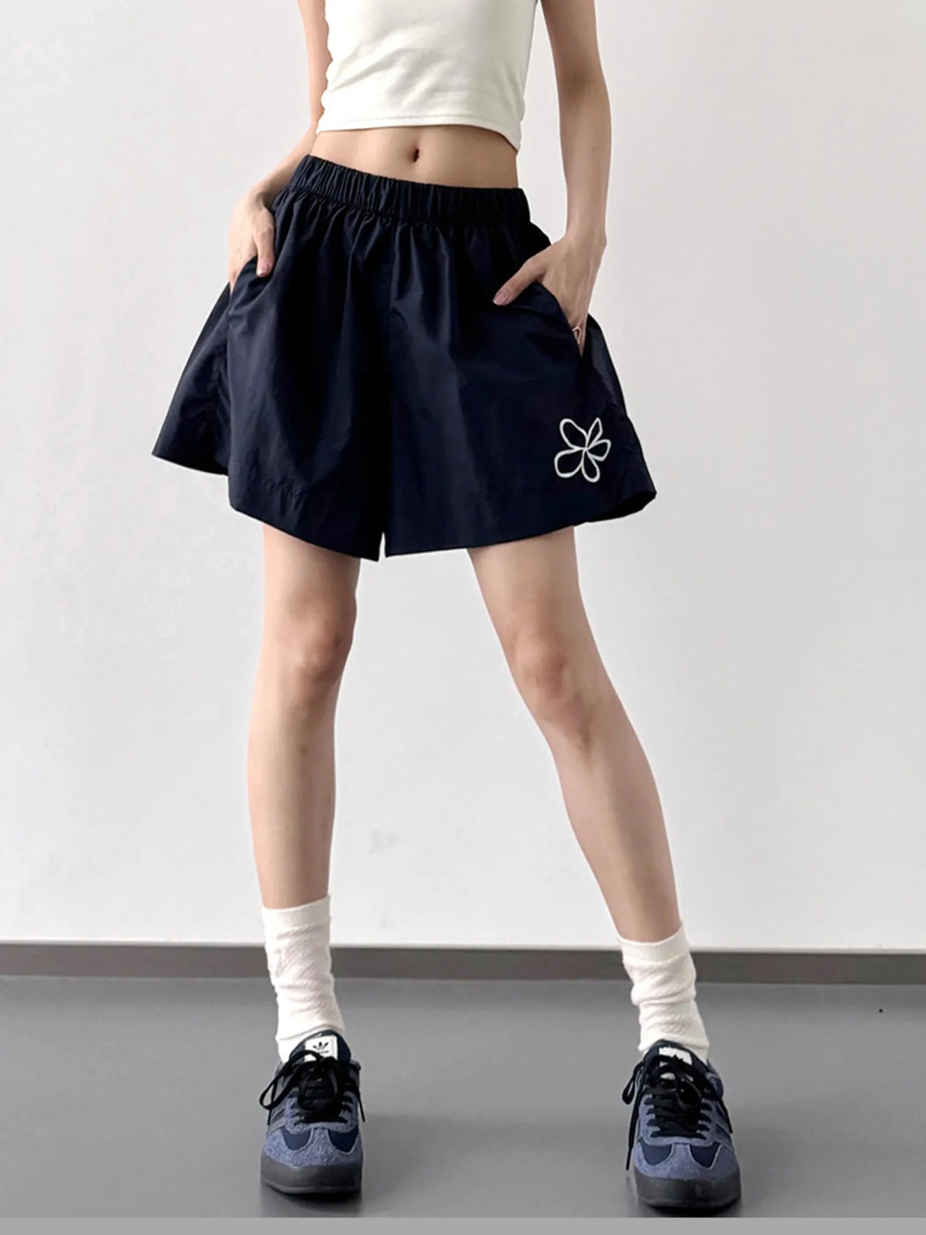 Women's Yellow Elastic Waist Casual Shorts with Floral Detail - Image 8