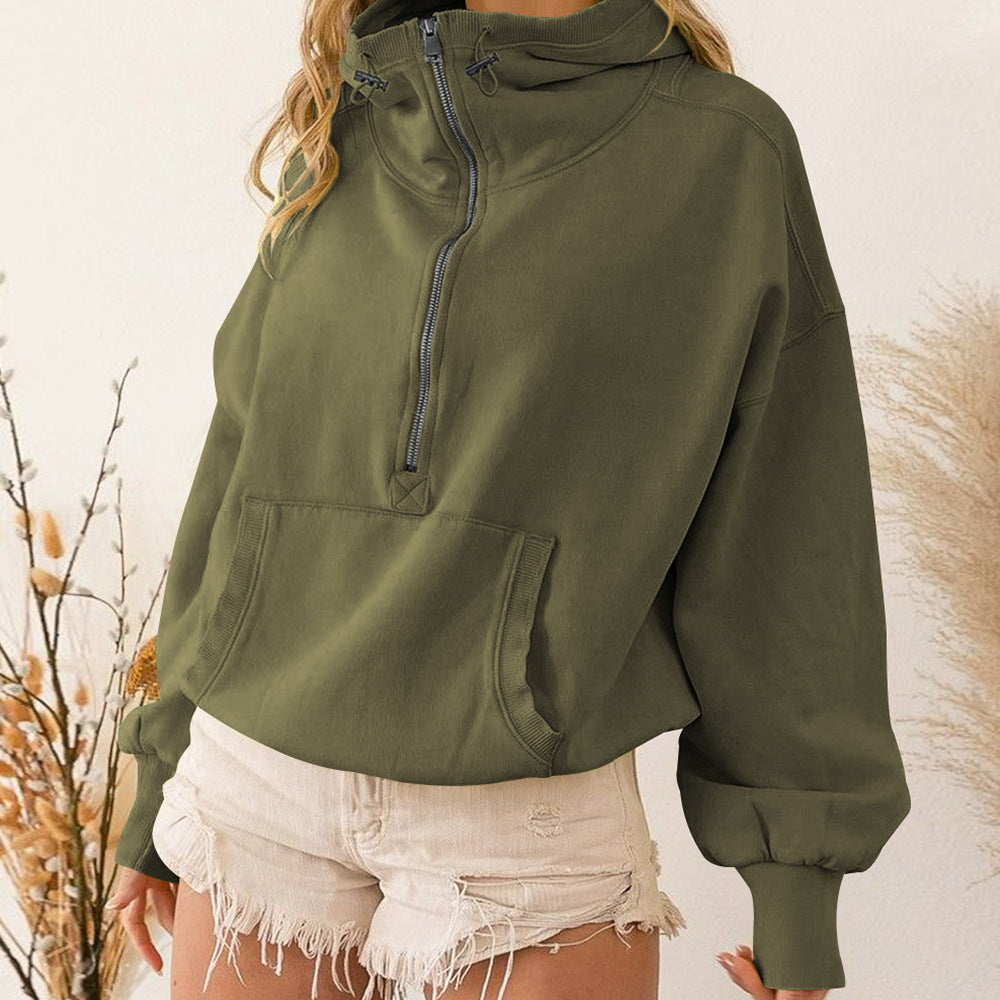 Women's Quarter Zip Stand Collar Pullover Hoodie - Image 6