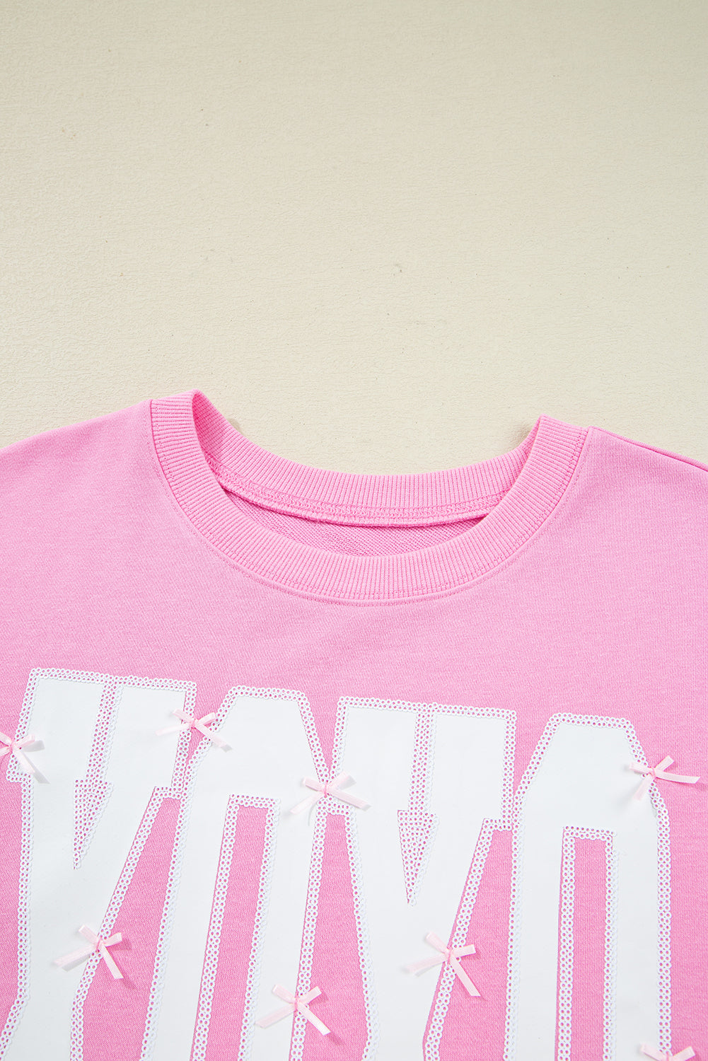 Pink Bow Sequin XOXO Baggy Sweatshirt | Exposed Seam Detail