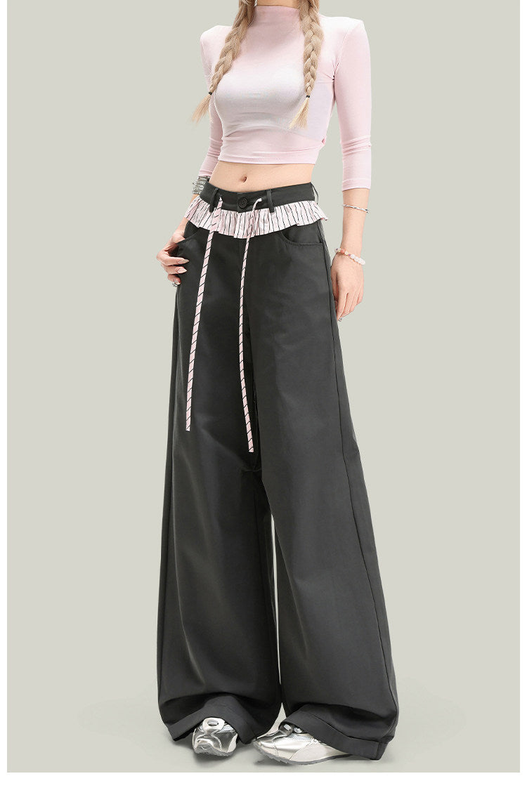 Women’s Vintage Style Wide Leg Casual Pants with Striped Trim - Image 4