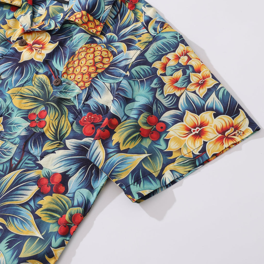 Men's Tropical Pineapple Jungle Print Camp Collar Hawaiian Shirt