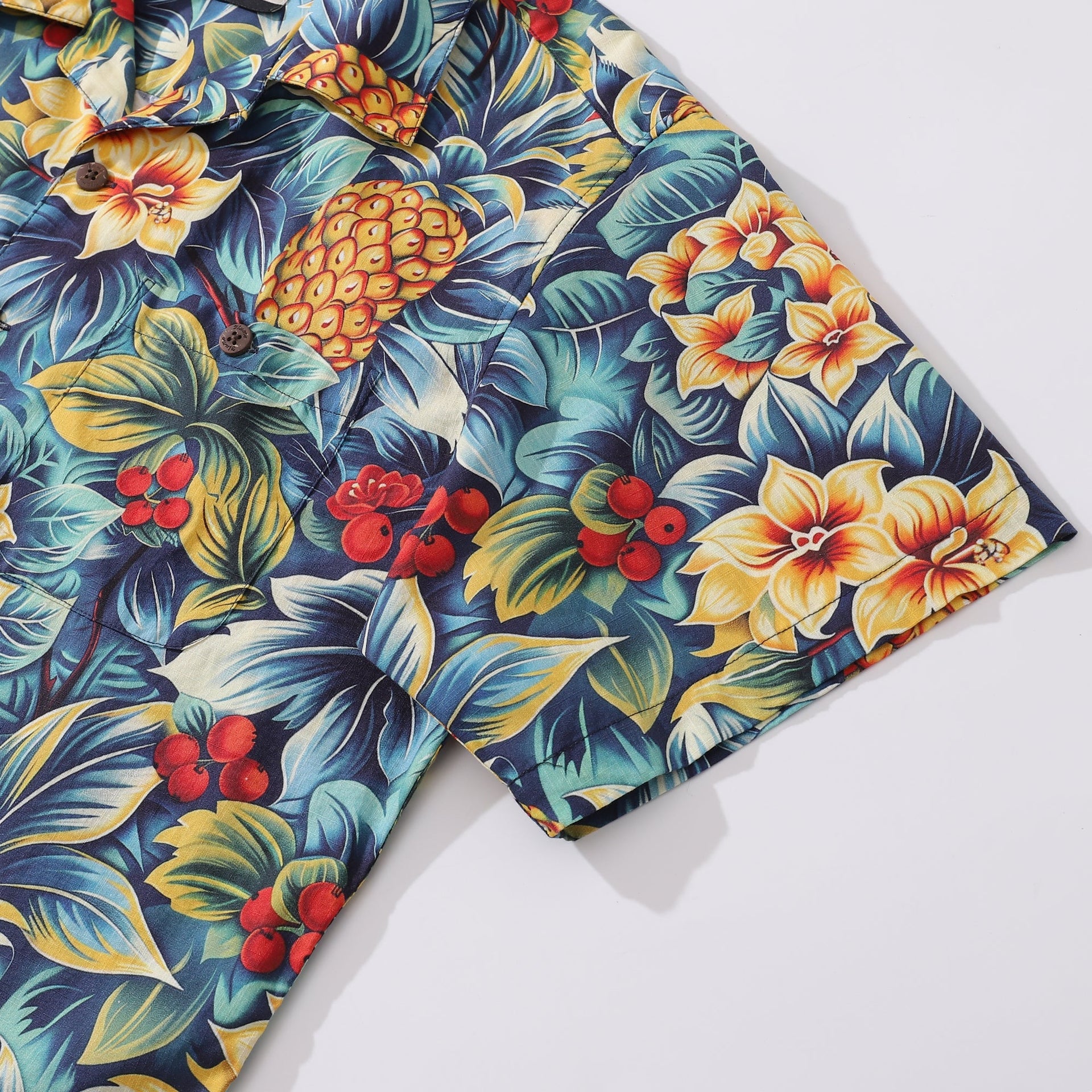 Men's Tropical Pineapple Jungle Print Camp Collar Hawaiian Shirt