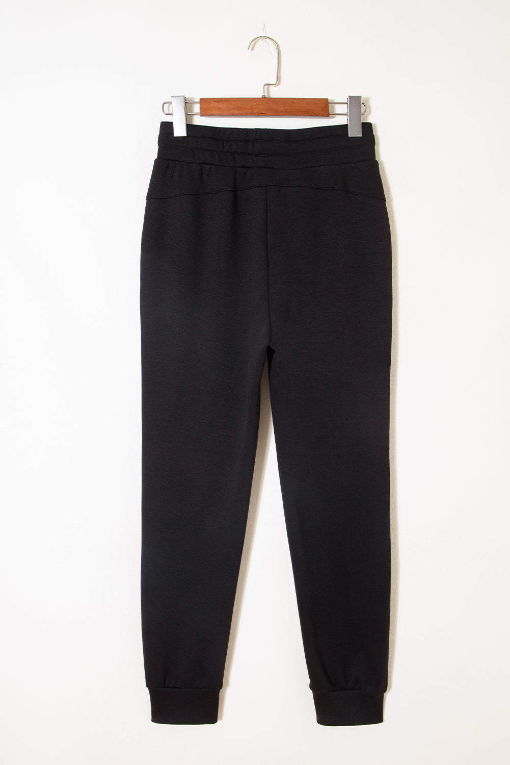 Black Exposed Seam Skinny Drawstring Jogger Pants