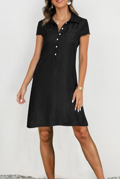 Split Pocket Denim Long Swing Dress for Casual Commute - lifestyle shot