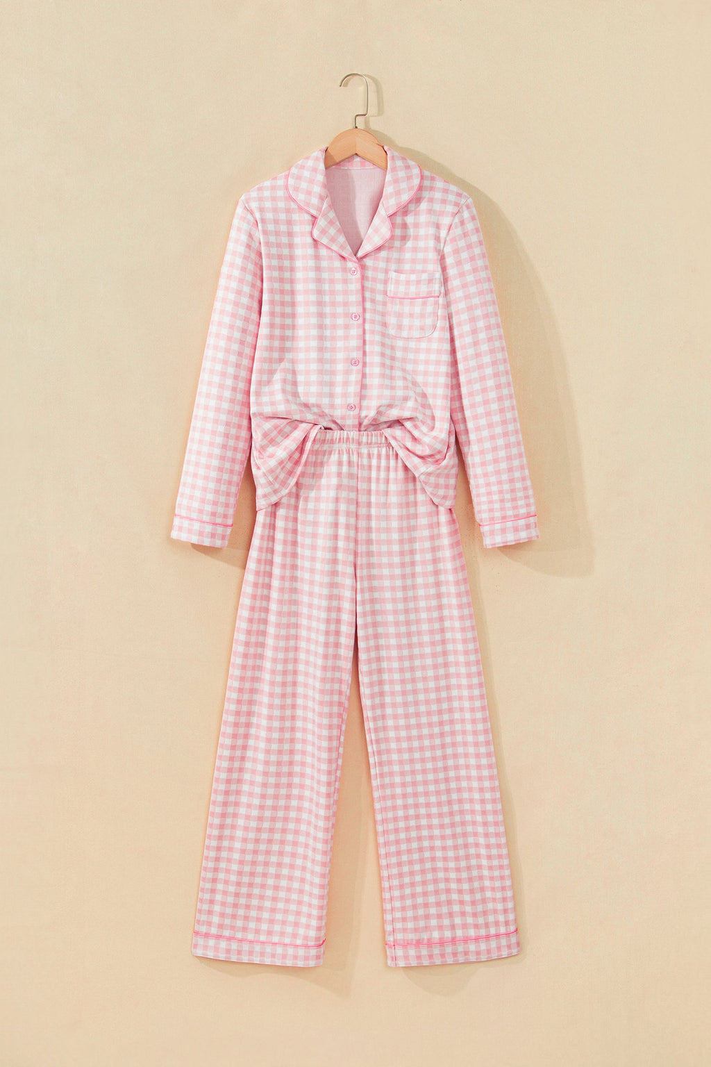 Gingham Long Sleeve Shirt & Pants Pajama Set
