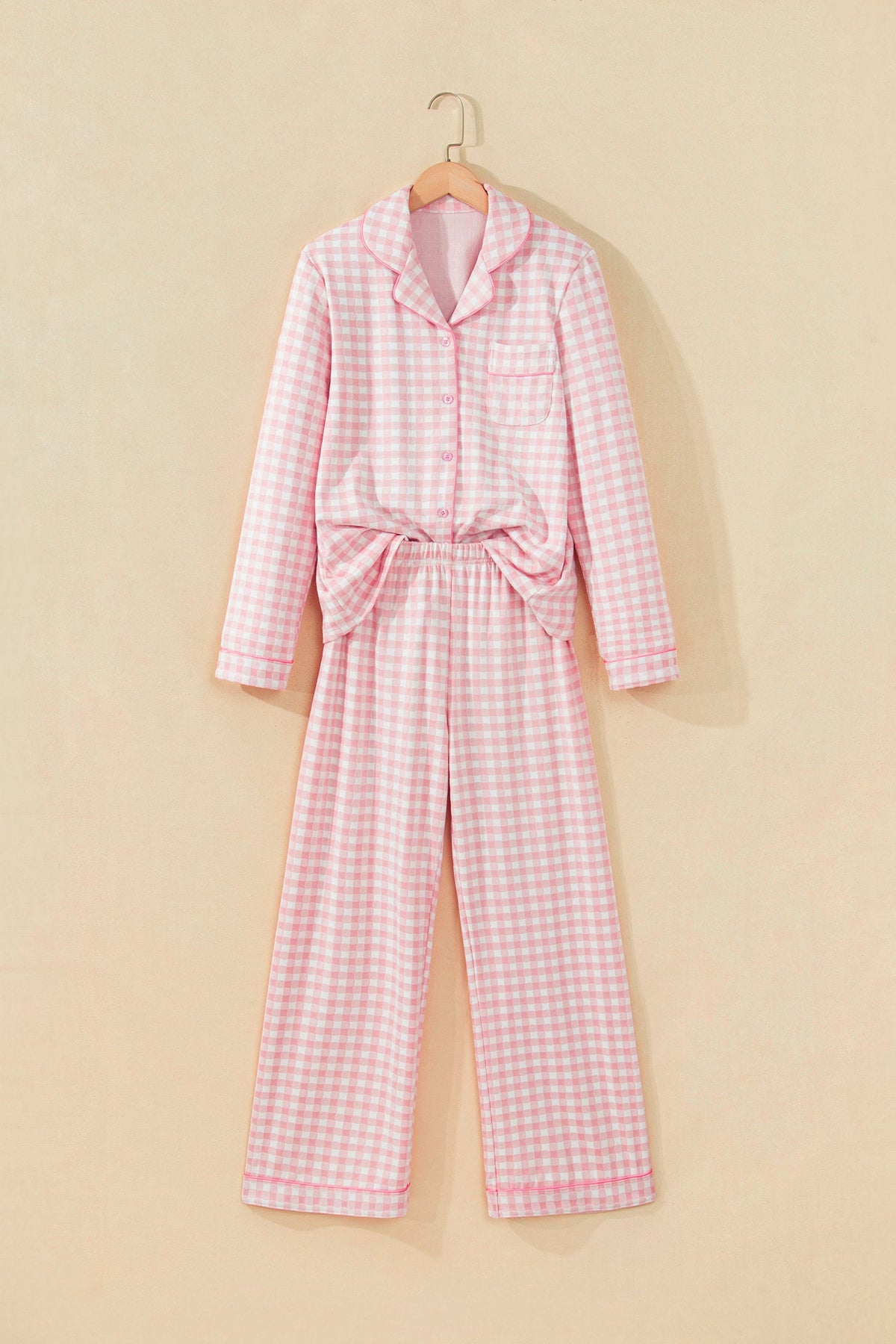 Gingham Long Sleeve Shirt & Pants Pajama Set