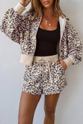Multicolour Leopard Zip-Up Hooded Drawstring Pant Set