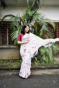 Red poly georgette tie and dye saree with satin pattu border