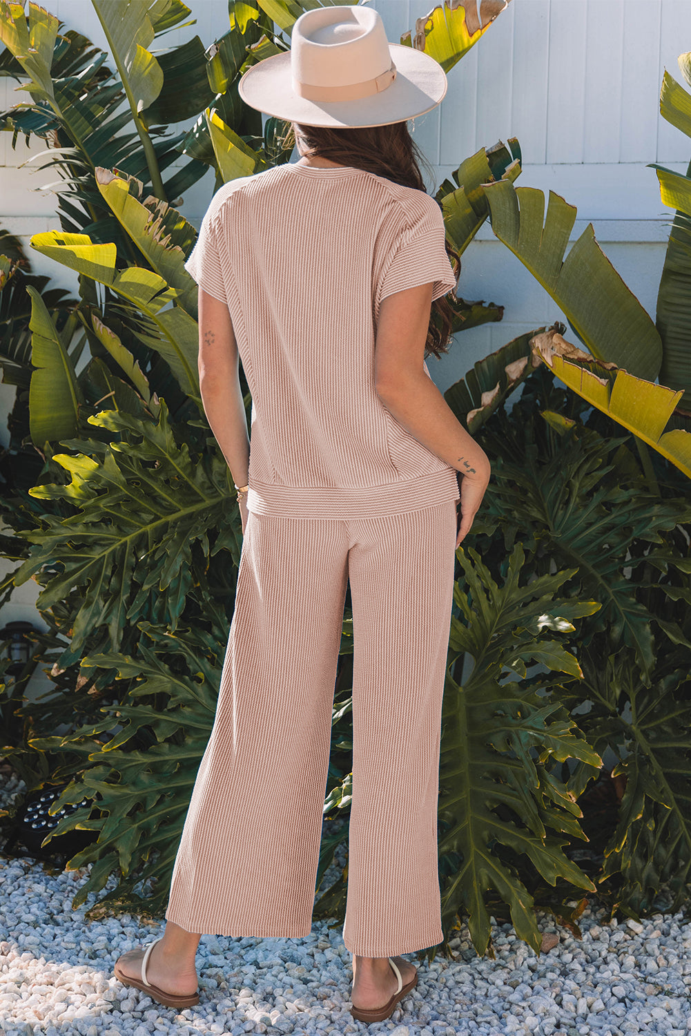 Solid Corded T-Shirt and Pants Set