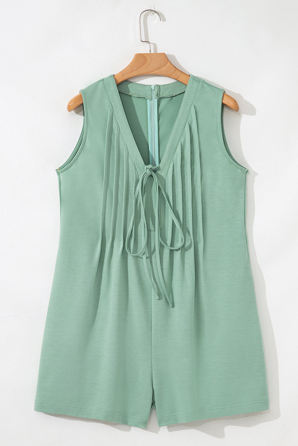 Tie V-Neck Pintuck Sleeveless Loose Romper