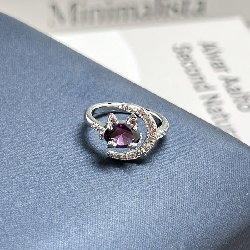 Purple Fire Rhinestone Open Ring Minimalist Adjustable Jewelry