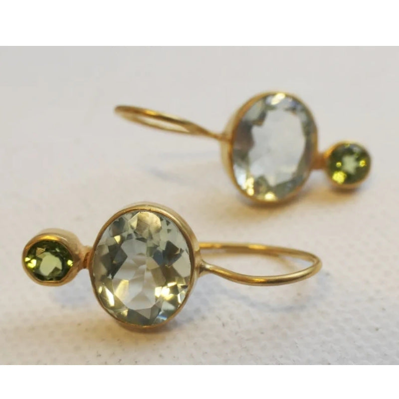 Elegant Green Crystal Drop Earrings Gold Tone Brass Women Daily Party Fashion Jewelry Gift Versatile