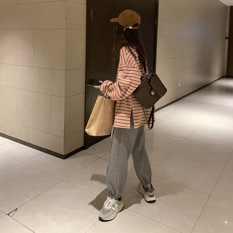 Women's Oversized Pink Striped Knit Crewneck Sweatshirt - Image 4