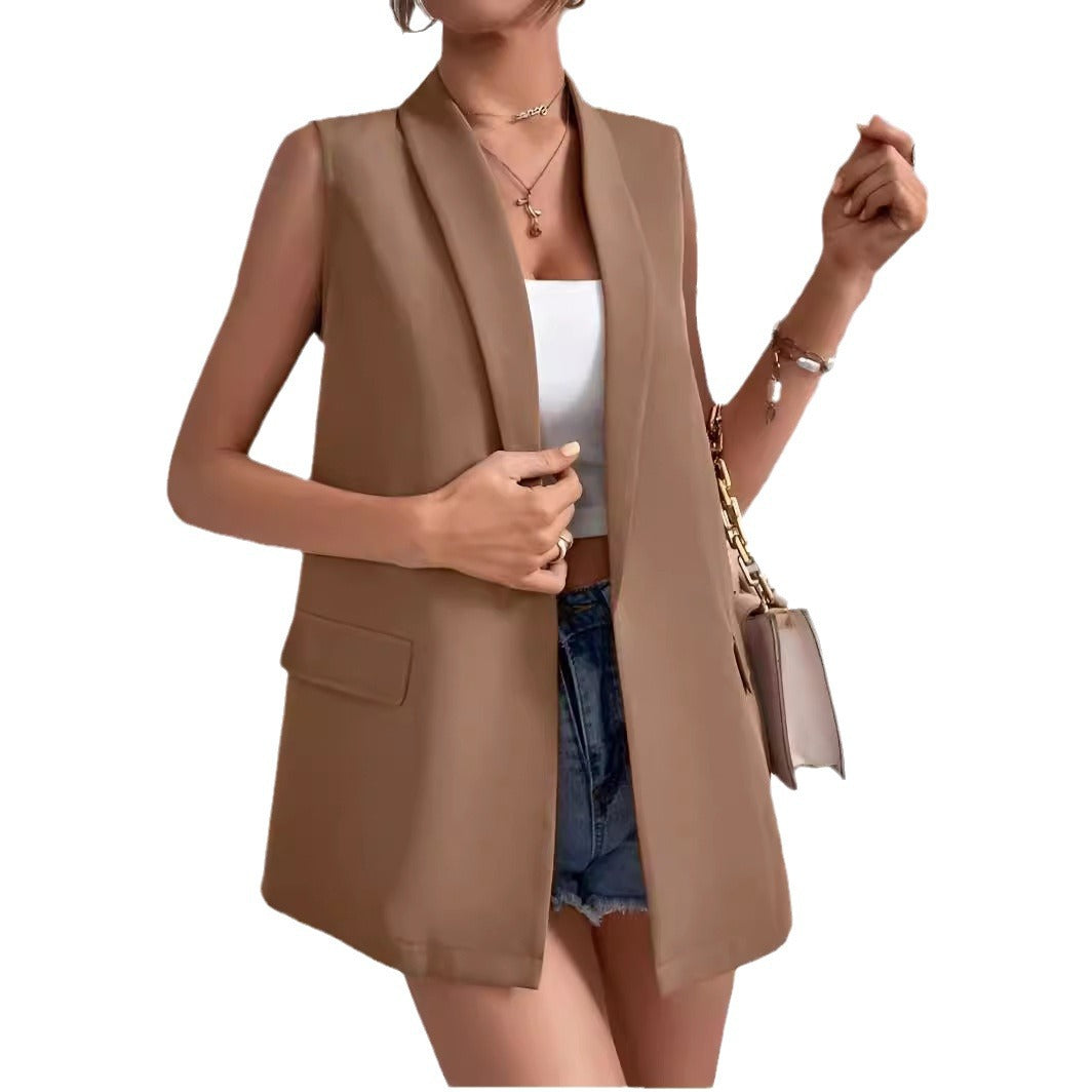 Women's Mid-Length Suit Vest Sleeveless Tailored Office Blazer - Image 3