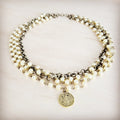Champagne Pearl Beaded Collar Necklace w/ Pendant 263x