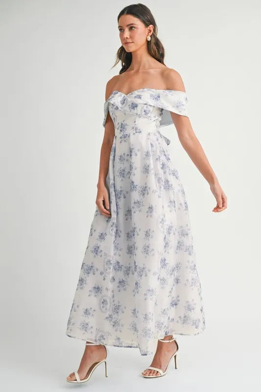 Off-Shoulder Floral Printed Maxi Dress
