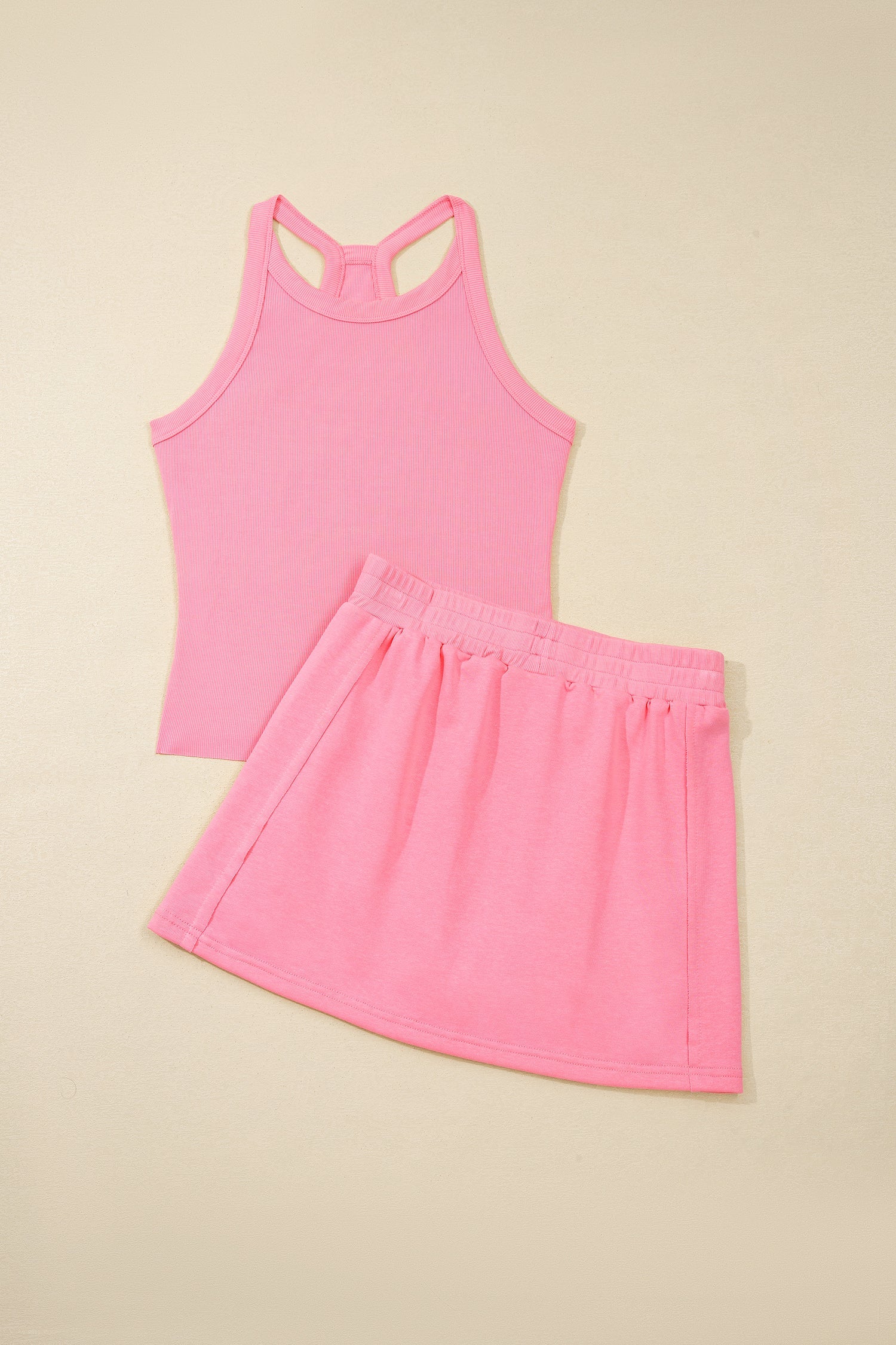 Pink Slim Knit Tank Top and Skort Two-Piece Athleisure Set