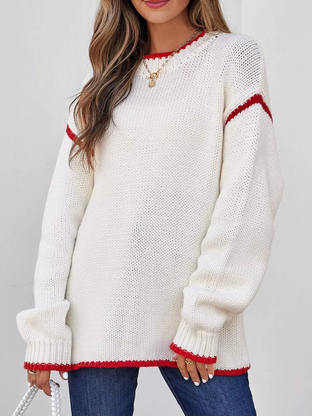Contrast Trim Long Sleeve Sweater