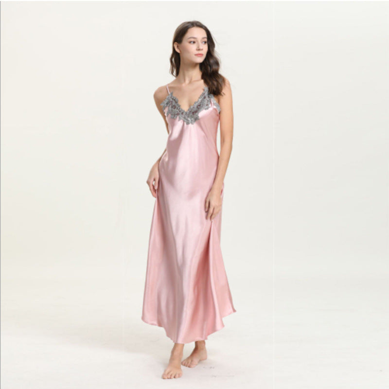 Satin V-Neck Midi Slip Nightdress Romantic Sleeveless Loungewear