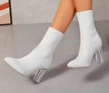 Women’s Chunky-Heeled Knitted Ankle Boots Pointed Toe