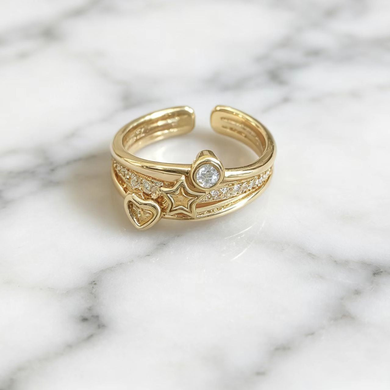Geometric Polka-Dot Diamond-Studded Ring in Gold Tone