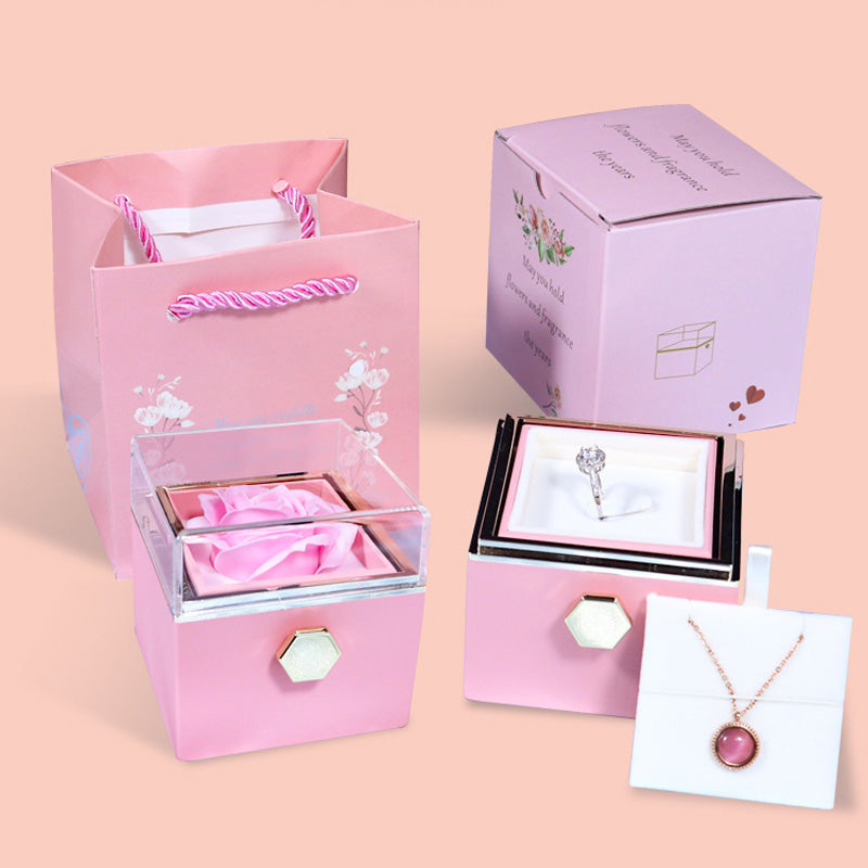 Rotating Soap Flower Rose Gift Box Jewelry Storage for Valentine's