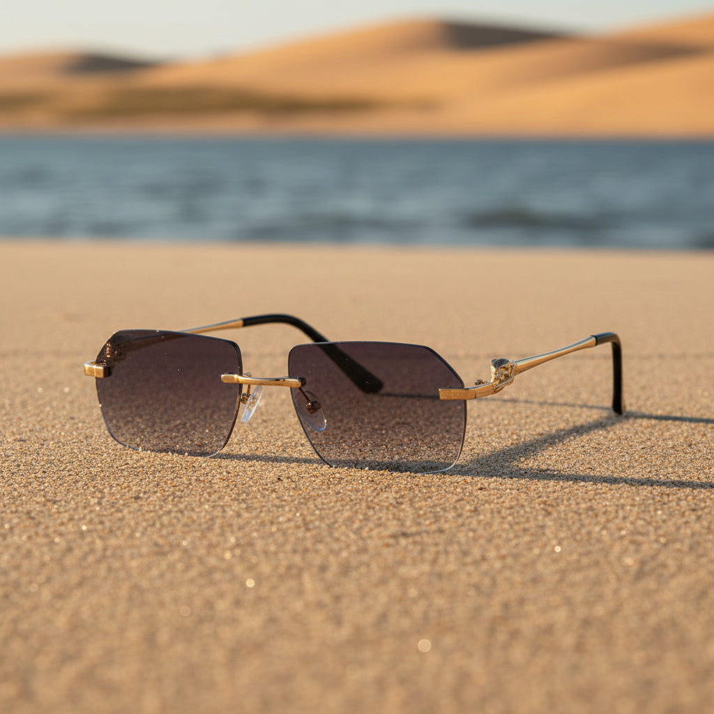 Gold Rimless Cheetah Print Sunglasses Hip-Hop Style Shades