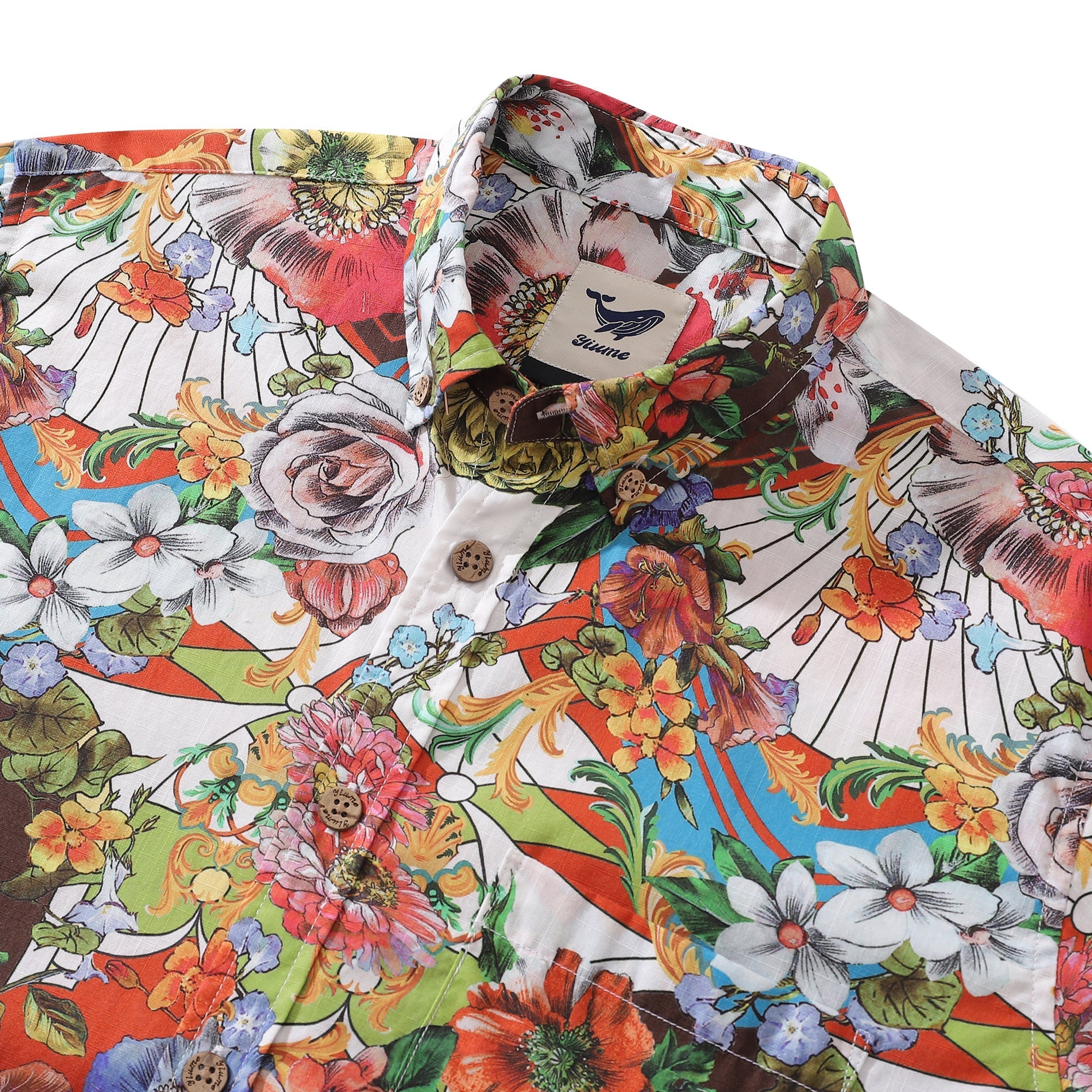 Men's Hawaiian Shirt Vibrant Blooms 1930s Vintage Long Sleeve Aloha Shirt By Amy