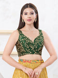 Elegant Dark-Green Mulberry silk sleeveless V-neck blouse, back-open design
